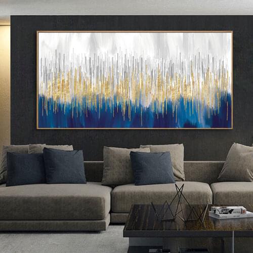 Abstract Canvas Painting Gold Foil Print on Canvas Rich Tree Golden Blue Posters and Prints For Home Decoration Living Room
