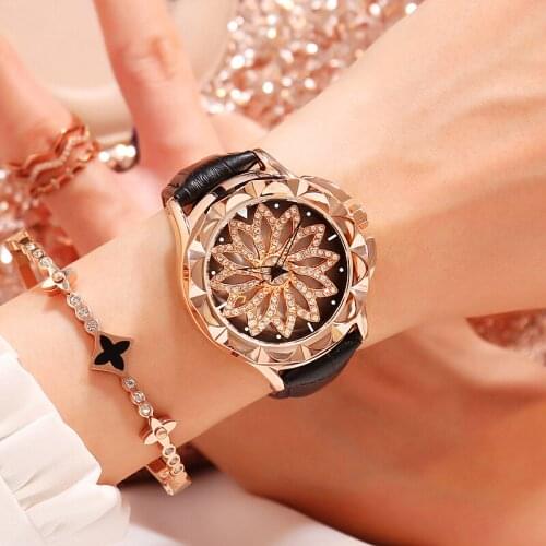 Rose Gold Rotation Dial Women Watches Crystal Luxury Ladies Watch Creative Diamond Quartz Female Wristwatch relogio feminino