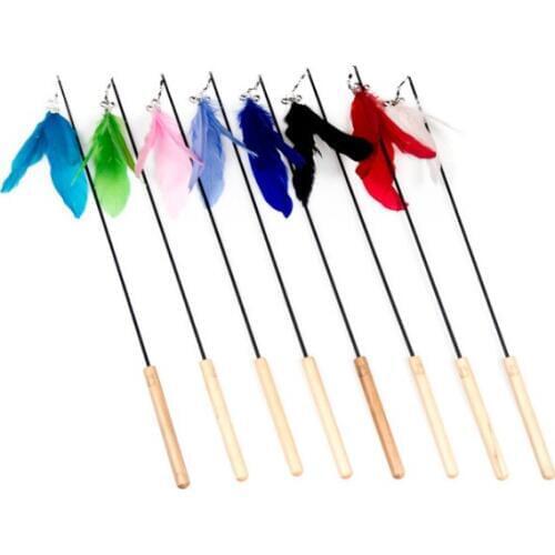 Usd 2.3/pc Pet cat kitten toys feather cat fishing pole cat teaser cat sticks wooden sticks adjustable length 20pcs/lot