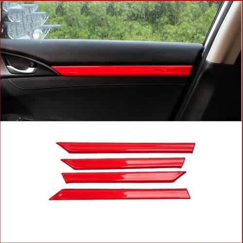 For HONDA Civic 10th 2016 2017 2018 2019 2020 2021 ABS Red Inner Door Decorative Cover Trim