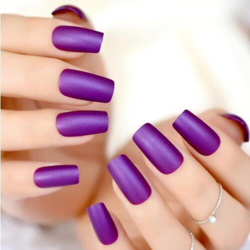Elegant Violet Purple Long Matte False Fake Nail Frosted Nep Nagels Acrylic Full Artificial Nails for Home Office faux ongles