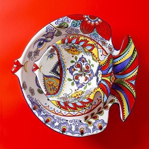 European Ceramic Bowl Creative Household Fish-shaped Salad Bowl Dessert Bowl Beautiful Bowl Special-shaped Fruit Bowl Lovely