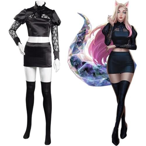 LOL KDA The Baddest Fox Ahri The Nine-Tailed Cosplay Costumes Women Skirt Outfits Halloween Carnival Suits
