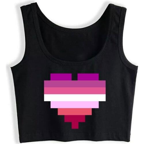 Crop Top Sport Lesbian Pride Flag Heart Pixel Fit Inscriptions Custom Tops Women