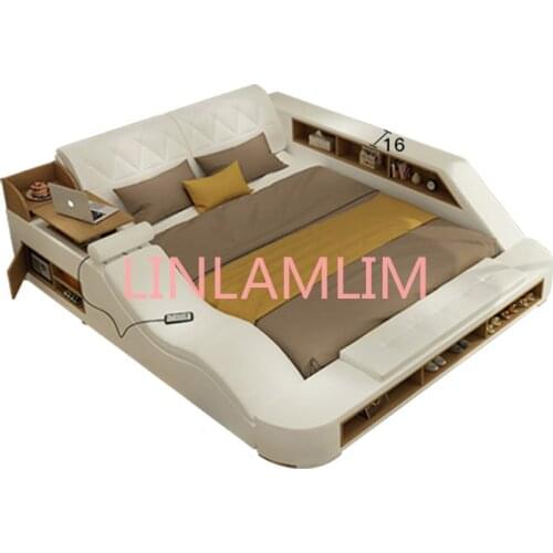 Real Genuine leather bed Soft Beds Bedroom camas muebles de dormitorio yatak mobilya quarto massage speaker bluetooth storage