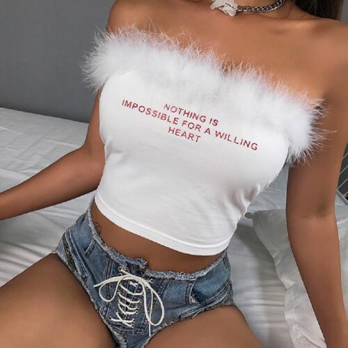 Fashion Women Letters Strapless Vest Crop Tops Summer Casual Sleeveless Top Shirt Female Tee New Arrival