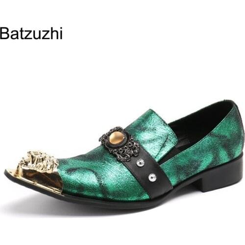 Batzuzhi Pointed Metal Toe Leather Dress Shoes Men Luxury Rock Mens Shoes Fashion Party & Wedding Shoes Chaussures Hommes,6-12