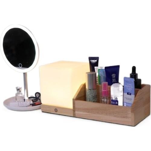 Table Lamp Storage Box Stationery Cosmetics Remote Control Desktop Simple Modern Nordic and Japanese Style Solid Wood Bedside