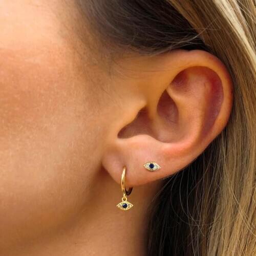 2019 New arrive cute lucky cz evil eye dangle drop earring Gold filled minimal delicate lovely girl women multi piercing earring