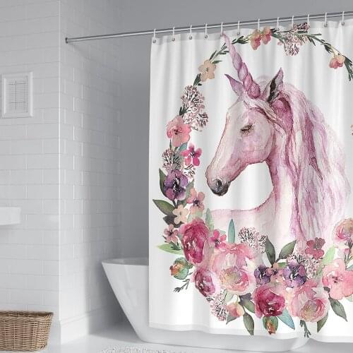 NEW Flower Unicorn Shower Curtains For Bathroom Decorative Rainbow Bath Curtains Drapes Treatments Customize Micro Shading