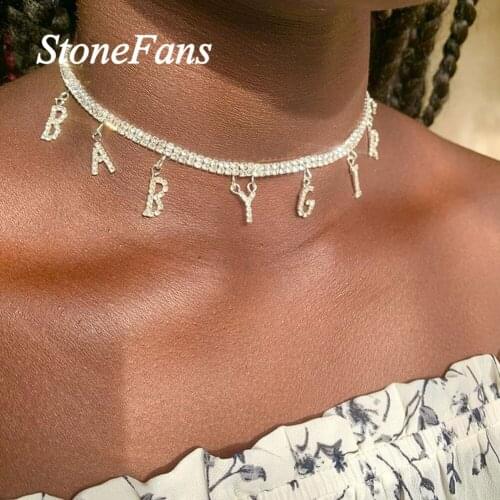 Stonefans BABYGIRL Charm Rhinestone Word Necklace Choker for Women Double Layered Chain Pendant Necklace Statement Collar Gift