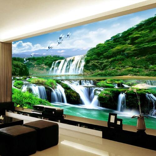 Custom Self-adhesive Mural Wallpaper Mountain Water Waterfall Natural Landscape 3D Photo Wallpaper Living Room Background Decor