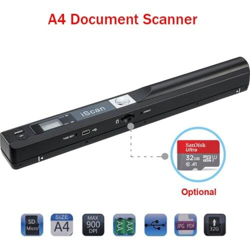 IScan Portable Handheld Document Scanner Photo Scanner A4 Book Scanner 900DPI USB2.0 LCD Display Support JPG PDF Format With 32G