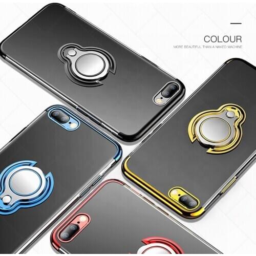 Ring Stand Holder Transparent Clear Plating Soft TPU Phone Case For iPhone 7 8 Plus Cover