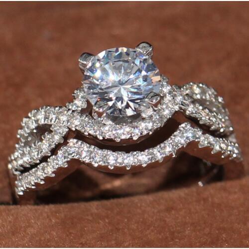 Size 5-11 Classical Fashion Jewelry 10KT White Gold Filled Round Shape 5A CZ Zirconia Trendy Engagement Bridal Band Ring Set