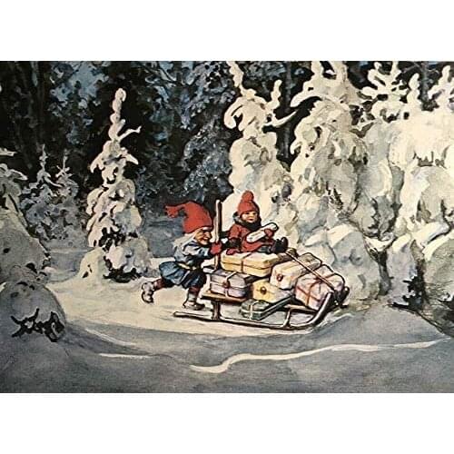 Christmas Elf Sled Presents God Jul Posted Via Sweden 1981 Retro Metal Sign Bar Cafe Home Wall Decoration Man Cave 12X16 inch