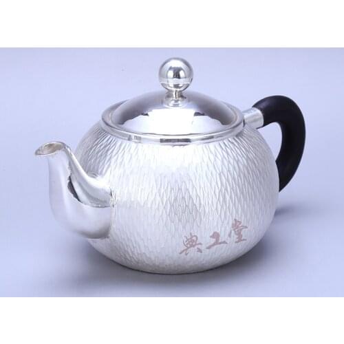 Handmade silver tea set, hammer pattern, retro style, silver teapot