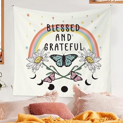 Moonlit Garden Tapestry Luxury Butterfly Moon Phase Flower Wall Hanging for Bedroom