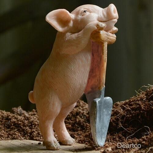 Deartco Resin Home Creative Pig Decoration Cute Small decoration Animal Garden Decoration Personality Friends Gifts