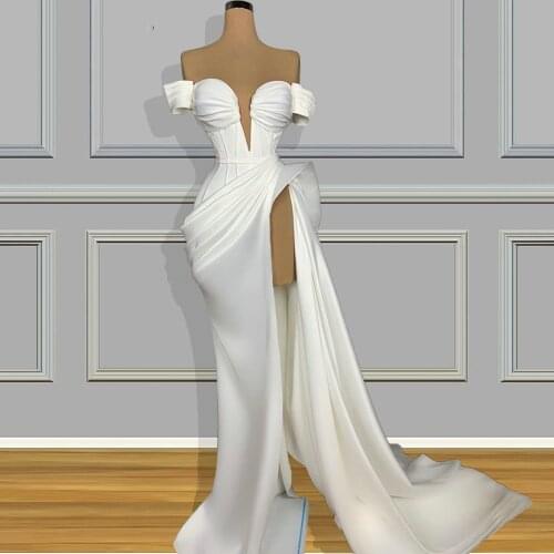 Robes De Soiree Elegant Ivory Evening Dresses Mermaid Split Prom Party Gowns Vestidos De Noche Long Formal Dresses 2021