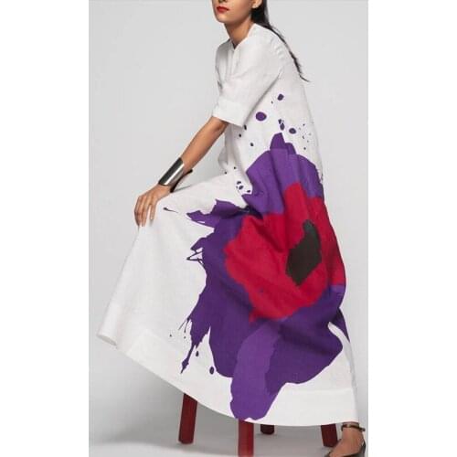 Spring half-sleeved dress new summer loose bohemian long skirt ladies fashion casual classic splash ink printing long dress banq