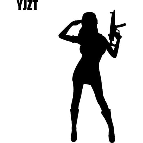 YJZT 8.5*16.6CM Coolest Girl With Submachine Gun Soldier Graphic Car Sticker Vinyl Decoration Motorcycle Decals C12-0333