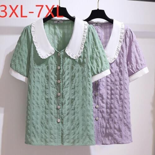 New 2021 summer plus size tops for women large blouse loose casual short sleeve purple green button shirt 3XL 4XL 5XL 6XL 7XL
