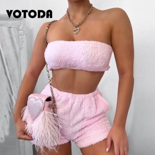 Women Fashion Plush Tube Top Set Sexy Crop Top Bloomers Suit Woman Lingerie Underwear Flannel Sleep Shorts Set Soft Home Clothes
