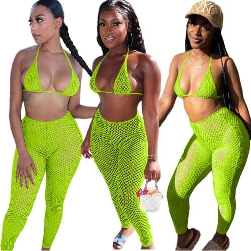 Womens Sexy Beach Swimsuit Mesh Cover Up See Through Two Piece Outfits Clubwear