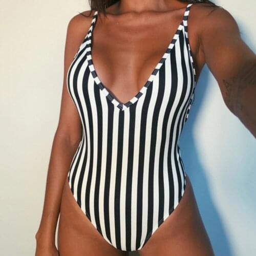 2021 Summer Printing Bikini Push Up Bathing Suit Women Swimsuit One Piece Swimwear High Waist Monokini Striped Beachwear