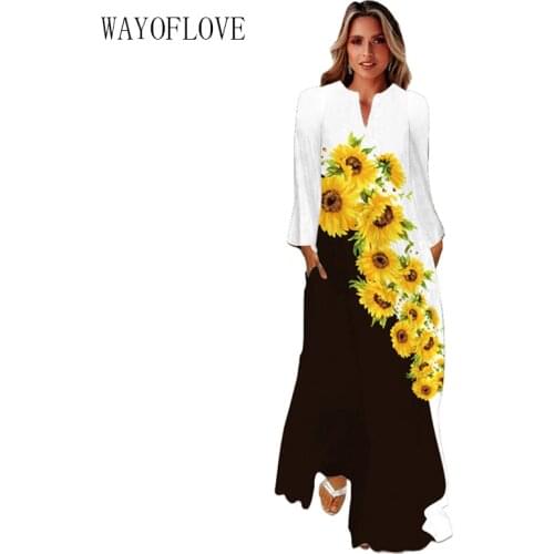 WAYOFLOVE 3D Sunflower Printed Autumn Dress 2021 Long Sleeve Casual Beach Dresses Woman Elegant Girls Plus Size Long Dress Women