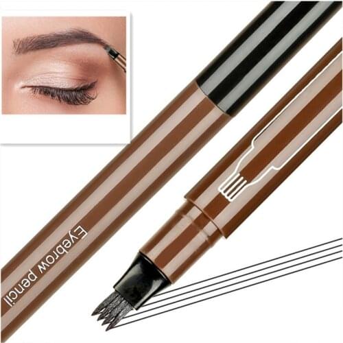 Fine Sketch Liquid Eyebrow Enhancer Eyebrow Pencil Waterproof Fork Tip Eyebrow Tattoo 4 Head Pen Dye Tint Pen 3 Colors TSLM2