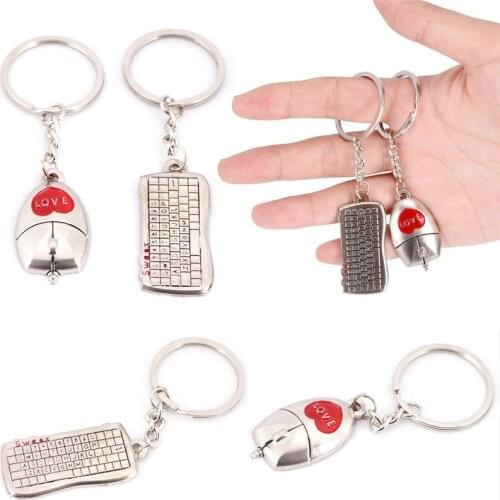 2pcs Mouse And keyboard Pendant Keyring Keychain Keyfob Lover Gift Hot Fashion Lovers Buckle Keychain Gifts Valentines Day