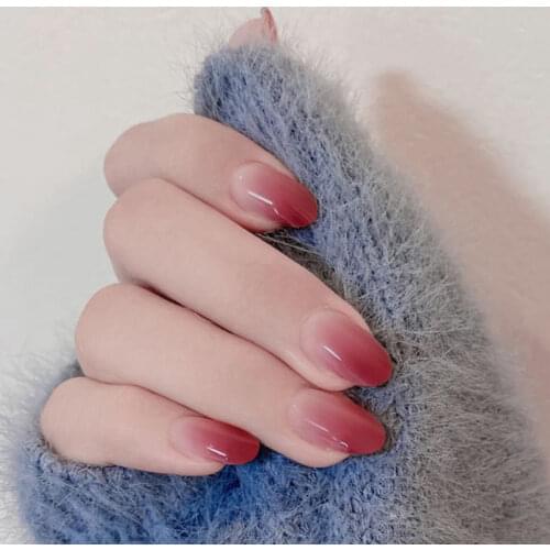 24PCS Ins Fashionable Gradient Color False Nail Patch Round Head Long Bright Color Girls Wearing Manicure Hands Decor WH998