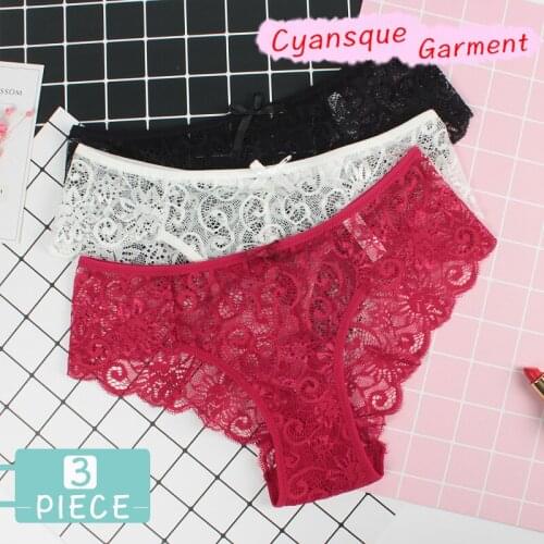3 pcs Sexy Lace Panties Briefs Woman Underwear Sexy Lace Breathable Female Panty Transparent Bow Panties Underwear For Women