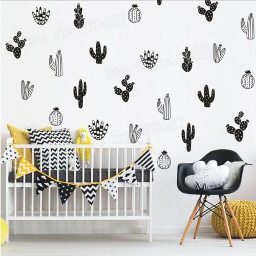32 Pcs per lot Cactus Wall Art Stickers DIY Decal Home Decor Bedroom Removable Plant Nursery Vinyl Wall Decals Kids Room JW236