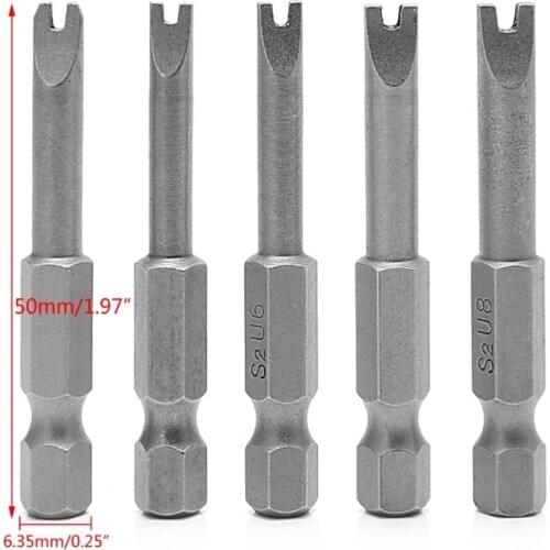 5 Pcs 1/4 Inch S2 Hex Magnetic U Shaped Screwdriver Bits Tools 50mm Length U4-U8
