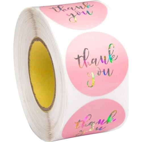 500Pcs 1 Inch Holographic Rainbow Thank You Letters Stickers Roll Round Adhesive Labels for Envelope Seal Gift Wrapping