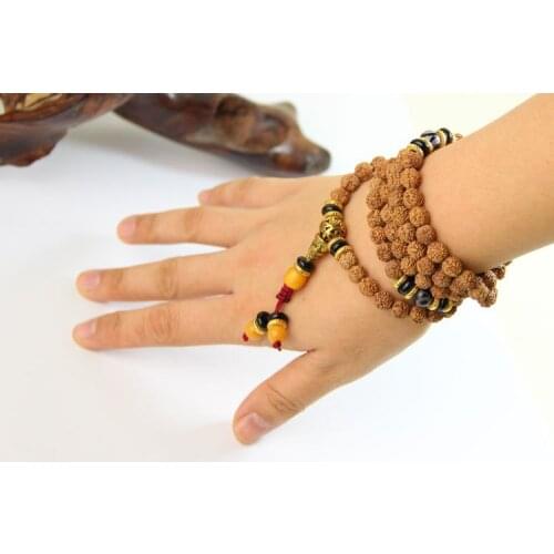 7mm Tibetan Buddhism 108 Vajra Bodhi Dzi Prayer Bead Mala Necklace