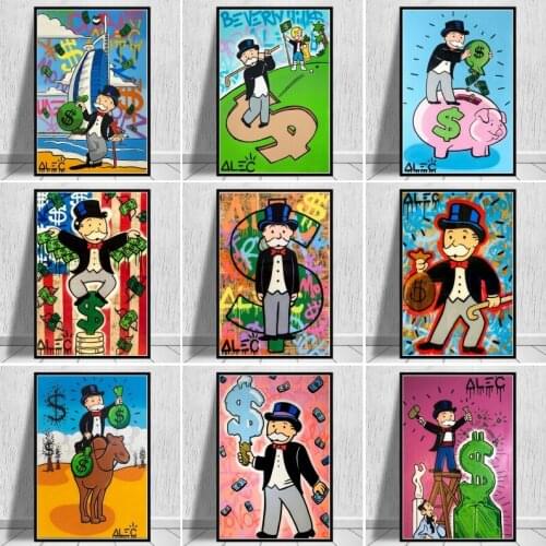 Alec Graffiti Monopoly Millionaire Money Street Art Canvas Prints Painting Wall Art Pictures for Living Room Decoration