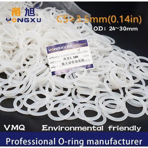 5PCS/lot White Silicon O-ring Silicone/VMQ CS3.5mm Thickness OD 24/25/26/27/28/30*3.5mm O ring Seal Rubber Rings Gaskets Washer