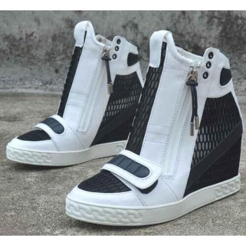 Moraima Snc Round Toe Mixed Colors Height Increasing Wedge Boots Woman Zipper Ankle Boots Breathable Fashion Shoes