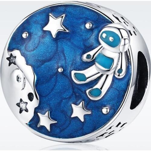 Fit Europe Bracelet Original 925 Sterling Silver Blue Universal Astronaut Beads S925 Spaceman Pendant for Necklace Chain