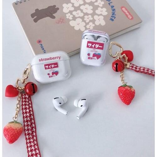 Strawberry Bell Heart KeyChain Case with Bracelet For Apple Airpods 1 2 3 Cases for AirPods Pro Clear Earphone Cover Accessories