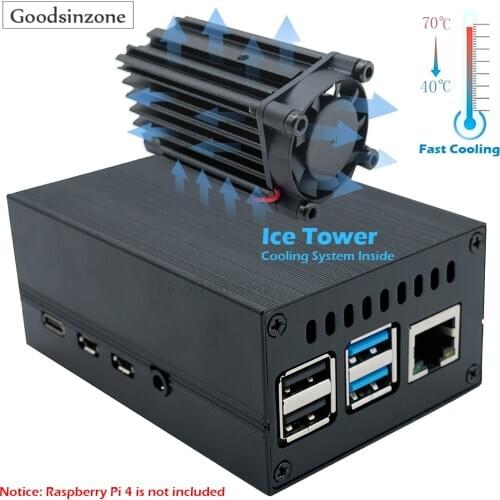 Raspberry Pi 4 Aluminum Case with Fan Kit, ICE Tower Cooling System with Cooling Fan + Heatsink Kit for Raspberry Pi 4 model B
