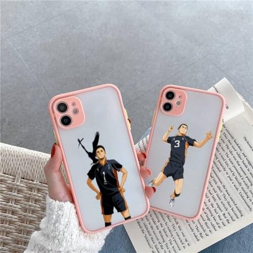 Anime volleyball boy cut Phone Case For iPhone 12 11 Mini Pro XR XS Max 7 8 Plus X Matte transparent Pink Cover
