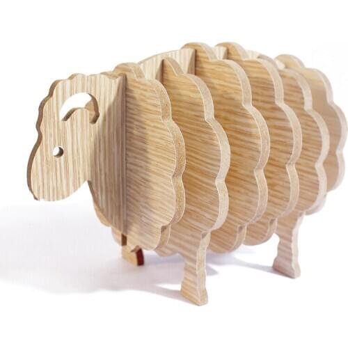 Creative Wood Tableware Mat Creative Multiple Pieces Little Lamb Desktop Decorations And Coaster Accessories