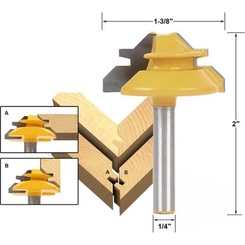 1Pc Small Lock Miter Router Bit 45 Degree 1/2" Stock 1/4" Shank
