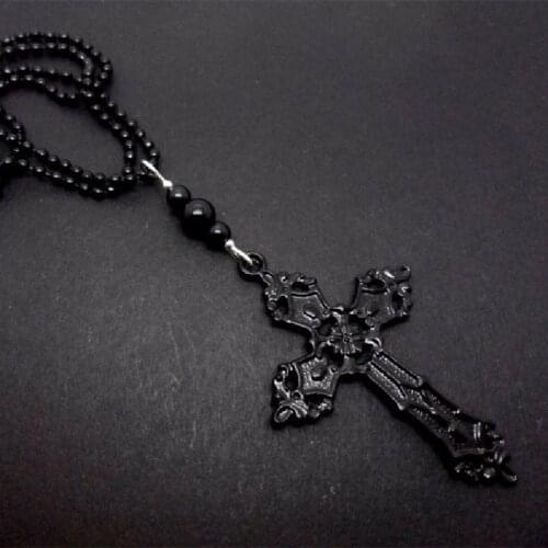 Goth A Lovely Large Cross Black Ball Necklace Witchy Alternative Chain classical Pendant Witchy Statement Men Jewelry Women Gift