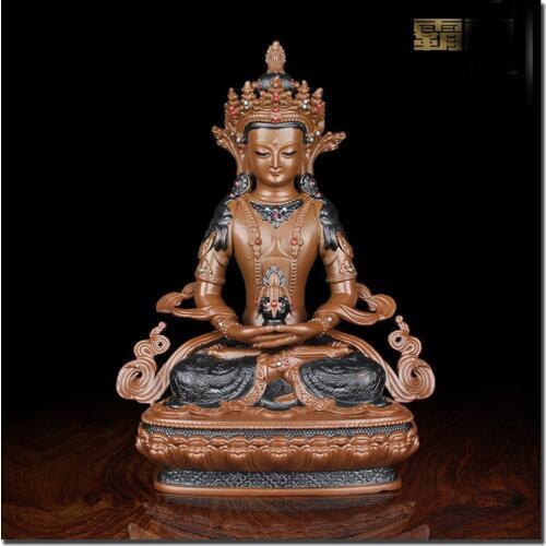 GOOD 24 cm # High grade Buddha figure HOME hall TOP efficacious Protection Buddhism Amitayus bronze buddha figure statue